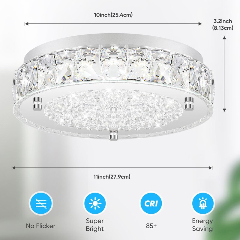 Crystal Chandeliers Flush Mount LED Ceiling Light Fixture, 5000K Daylight