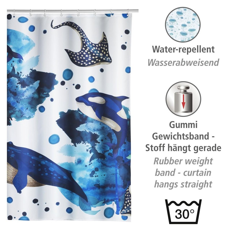 WENKO Aquaris Shower Curtain with 12 Shower Curtain Rings Multicoloured