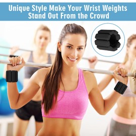 MESUADESI Wrist Weights Set of 2, Wearable Wrist Ankle Weights for Women & Men, Silicone Weighted Bangles Adjustable Arm and Leg Weights for Walking Yoga Pilates Running Dance Gym 2lb（Black）