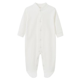 BINIDUCKLING Baby Boys Girls Snap-Up Sleepsuit, Cotton Baby Footed Pajamas - Long Sleeve Baby Grows Sleepwear for 0-3 Months, Beige and White