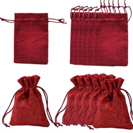 Burlap Bags with Drawstring, 20pcs 3.74 x 5.51in(10x14cm) Small Drawstring Jute Bags Hessian Burlap Gift Bags for Wedding Birthday Christmas Party, Red