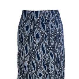 New Ladies Spiral Paisley Print Midi Calf Length Godet Skirt Flared Panel Stretchy Navy Blue (UK, Numeric, 12, Regular, Regular, Navy Blue)