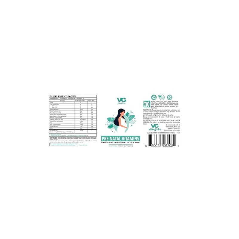 VITA GLOBE Prenatal Fish Oil Gummy Vitamins - Womens Multivitamin