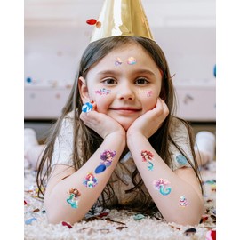 Mermaid Glitter Tattoo Children, 12 Sheets Fake Tattoos Girls as Birthday Gifts Party Bags, Skin-friendly Children's Tattoos