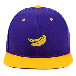 JPAK Banana Fruit Hip-Hop Snapback Hat Embroidered Purple and Yellow Two Tone Baseball Cap Monkey