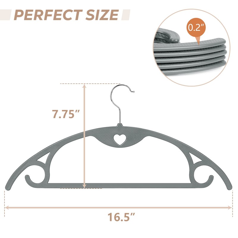 Grey Plastic Hangers 50 Pack: No Shoulder Bumps Ultra Thin