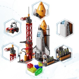 Space Exploration Shuttle Building Set. STEM Rocket and Laucher Toys with Airplane, Car. Educational Construction Gifts for Age 6+(521 pcs)