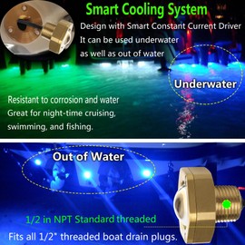 NBWDY 2Pcs RGBW IP68 1/2in NPT Boat Drain Plug Light with APP Remote Control,Marine Boat LED Light Underwater Lighting for Fishing Swimming Diving,Smart Cooling System,4100LM