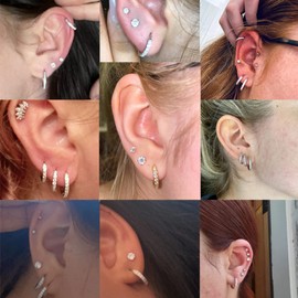 Sanfenly 14K Flat Back Cartilage Earrings Set for Multiple Piercing Silver Gold Earrings Set Cartilage Hoop Stud Earrings