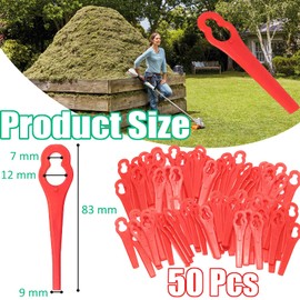 Acehome 50 Pcs Plastic Grass Trimmer Blades, Cordless Strimmer Blades 83 mm Lawn Mower Cutting Blades Garden Mower Replacement Blades for Swift Ryobi VonHaus Grass Strimmer-Red