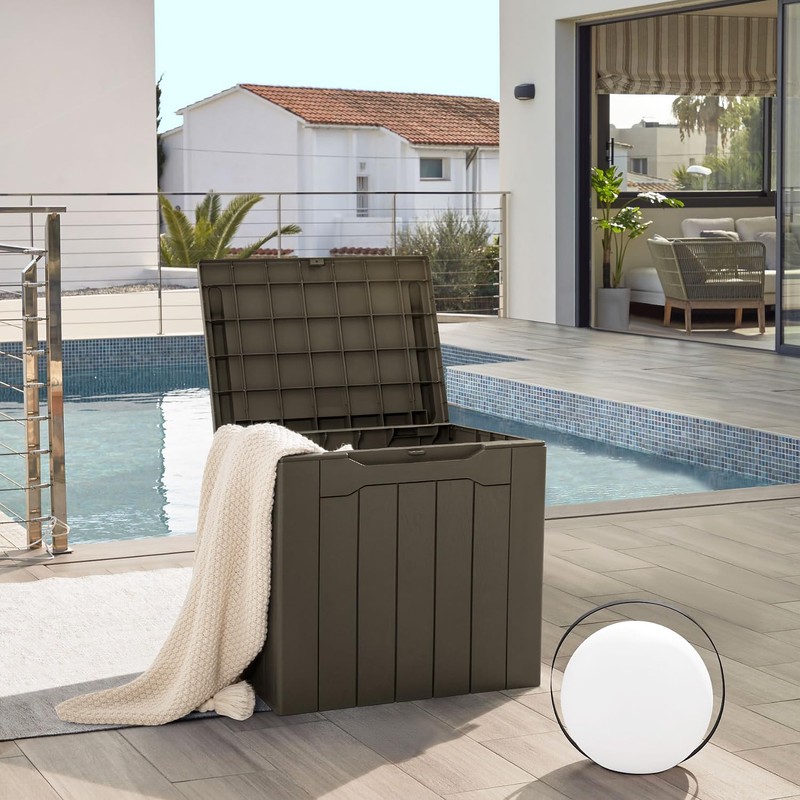 JUMMICO 31 Gallon Resin Deck Box Waterproof Indoor Outdoor Storage