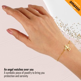 Zinello Design TILOVE Gold Angel Stainless Steel Bracelet - Symbolic Protection - Adjustable Chain 16+5cm - Elegant Gift with Microfiber Pouch and Inspirational Message 16cm+5cm, 16 cm +5 cm,