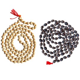 NAISHA Tulsi Japa Mala & Original Kamal Gatta Mala ( Lotus Seeds) 108 Beads Necklace For Men & Women, Pack of 2