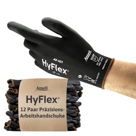 Ansell HyFlex 48-101 Nylon Work Gloves Multi-Purpose Abrasion Resistant Industrial Mechanics Gloves, Black (12 Pairs), 7