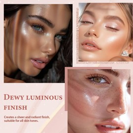 Clear Dewy Marble Highlighter Stick 15g/0.53fl.Oz, Highlighters Makeup Stick for Face and Body, Micro Pearls & Shimmer Glow, Buildable Color for All Day, Vegan & Cruelty-Free, Pink Silver