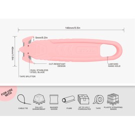 Safety Box Cutter, T TOVIA Sharp Durable Stainless Steel Concealed Blade Package Opener with Tape Splitter for Cartons, Cardboard, Wrap, Straps, Film (5 Pcs - Pink)