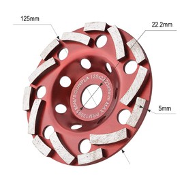 Gunpla 125mm x 22,2mm Diamond Grinding Disc 5 inch Abrasive Cup Wheel Segment Cutting Tool Angle Grinder for Concrete Granite Stone Masonry Marble Plastering Removal