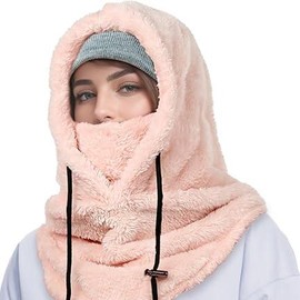 Balaclava Winter Ski Mask for Men Women, Fleece Face Mask Women Hat Neck Windproof Hooded Scarf Cold Weather Warm Face Cover - Color: Pink