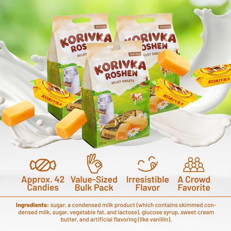 Roshen Korivka Cow Candy, Milky Sweets Fudge Candy, 7.23oz/205 gram