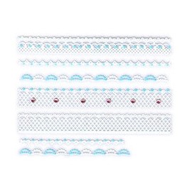 Blue & White Scalloped Lace Trim w/Rhinestone Strip Nail Stickers/Decals