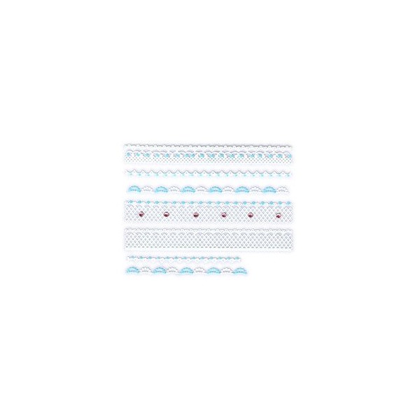 Blue & White Scalloped Lace Trim w/Rhinestone Strip Nail Stickers/Decals