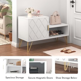 yoyomax Storage Bench with 2 Compartments & Adjustable Shelf, Holds up to 350lb Shoe Rack for Entryway/Hallway(30in, White)