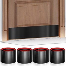 4 PCS 8" x 34" Self Adhesive Door Kick Plate for Bottom of Door, Stainless Steel Front Door Kick Plates, Deep Black