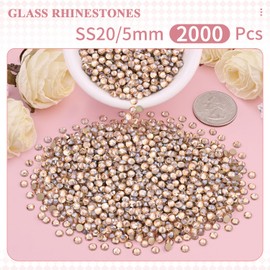 BELLEBOOST 2000PCS SS20/5mm Crystal Rhinestones (Golden Shadow/Champagne), Bedazzling Flatback Glass Rhinestones for Crafting DIY Nail Art Makeup Decoration, Gems Diomand Charms for Tumbler Shoes Clothing Mug