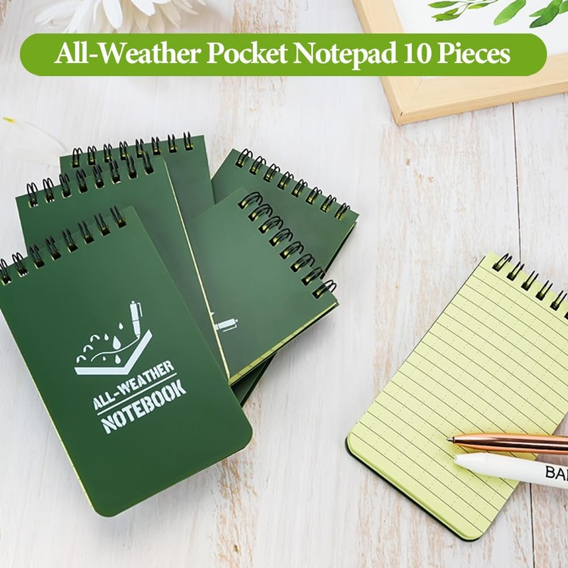 10 Pack wasserdichtes Notizbuch, 3x5 Zoll Taschen-Notizblock, Allwetter-Taschen-Notizbuch, Schreiben im