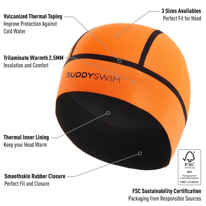 BUDDYSWIM Neoprene Swimming Cap Without Velcro for Open Water Swimming