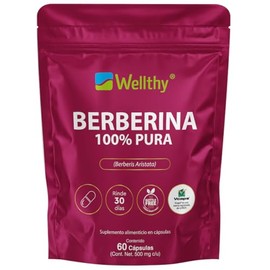 Wellthy Berberina Pura 60 Cápsulas. 100% Berberis Aristata, 500mg c/u, 30 dias de consumo, VCaps Cápsulas Veganas, Bottle Free.