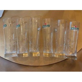 Heineken 6 New Heineken 16 oz Pint Beer Glasses Embossed Star Logo Holland Netherlands
