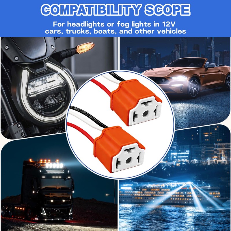 4PCS Headlight Pigtail Connector,Ceramic H4 9003 HB2 Wiring Harness Headlight