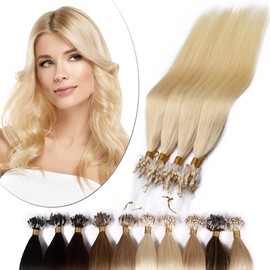 SEGO Micro Link Hair Extensions Human Hair Blonde 16 Inch 50g Micro Beads Hair Extensions Real Human Hair Pre-bonded Micro Loop Hair Extensions for Women -Platinum Blonde
