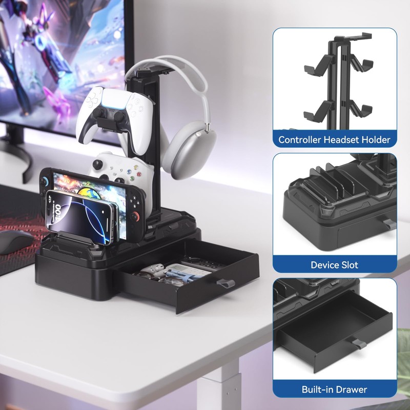 KDD Headphone Stand with Drawer - Rotatable Headset & Detachable