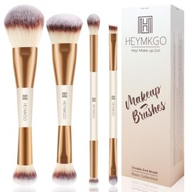 HEYMKGO Juego de 4 brochas de maquillaje, 4 brochas de doble punta para base, contorno, rubor, corrector de sombra de ojos, juego de brochas para líqu