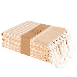 TWINY threads Set of 4 100% Cotton Turkish Kitchen Towels with Hanging Loop & Tassels (18" X 28") | Ultra Washcloth with Fringes | Reusable Hand Towels - Olive Green