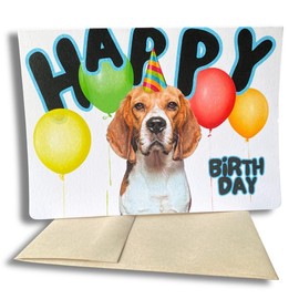 Fava Bean Productions Happy Birthday Card with Dogs, Beagle Card (1 Premium Card, 5x7 inches, Blank Inside) Beagle Happy Birthday Card, Happy Birthday from Dog, Cute Birthday Card with Hound - 372