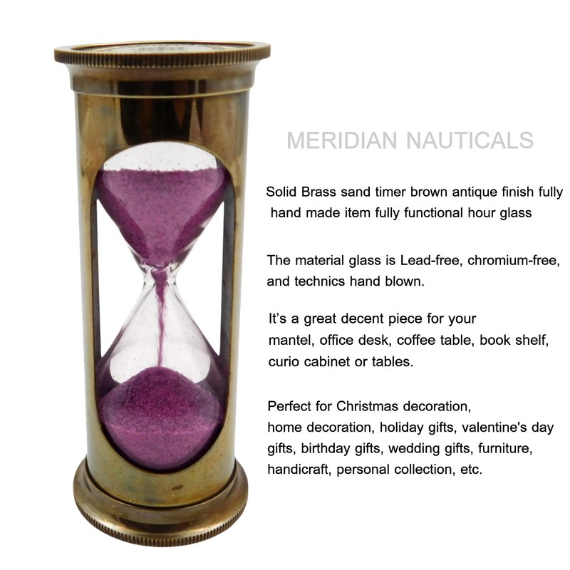 Meridian Nauticals- Vintage Solid Brass sand timer brown antique finish