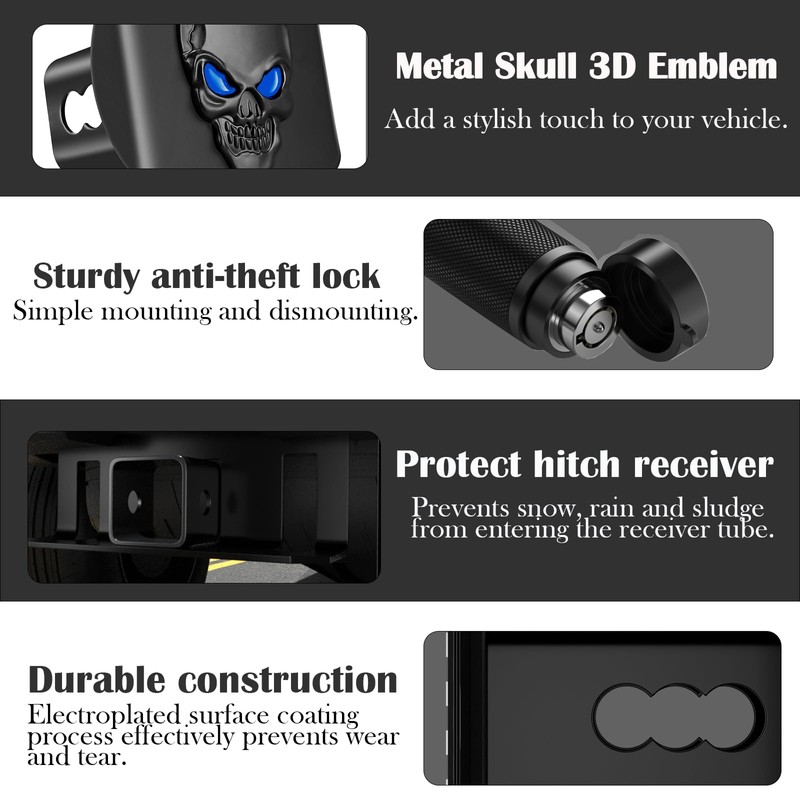 OGYE Metal Skull 3D Emblem Hitch Cover Fits 2" Receivers(with