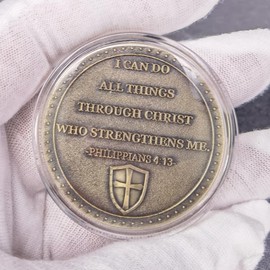 Divine Strength Warrior Christian Challenge Coin Armor Up with Faith Bible Verses Pocket Hug Token (Single Coin)
