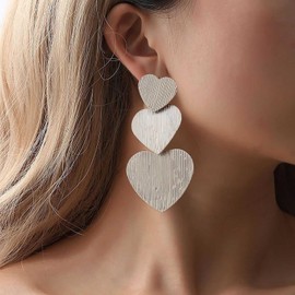 Xmsrn Vintage Hammered Heart Dangle Earrings Triple Love Heart Earrings Long Textured Heart Earrings Love Heart Drop Earrings for Women