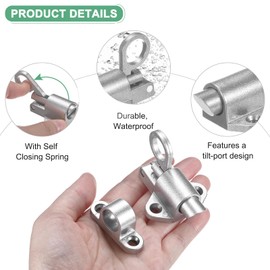 M METERXITY 2-Pack Self-Closing Latch Aluminum Alloy Automatic Window Sliding Latches with Screws Pull Ring Spring Load Door Lock for Door/Window/Toilet/Fence/Drawer [Silver]
