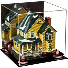 Better Display Cases Versatile Acrylic Display Case - Medium Square Box with Mirror, Pink Risers and Black Base 9.75" x 9.75" x 9.75" (V02)