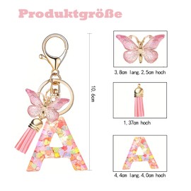 T TAKONE Key Fob Letter, Butterfly Glitter Pink Key Ring, Ideal Gift Car Keyring for Women/Children, a