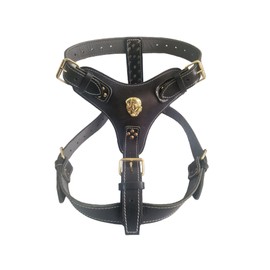Extra Large Heavy Duty Leather Dog Harness Rottweiler Badge Design with GOLD or SILVER Fittings Perfectly fits any Rottweiler from 35kg up to 75kg (Black, Brass Fittings)