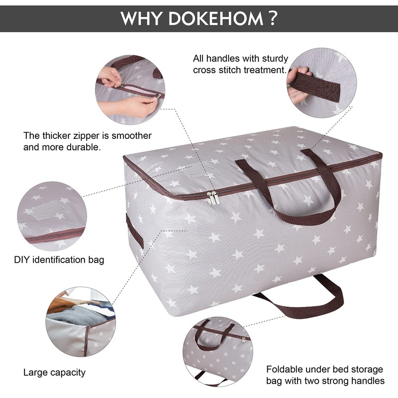 DOKEHOM 105L Large Underbed Clothes Storage Bag with Zip, Moisture