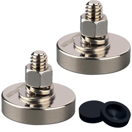 MUTUACTOR 150lb Heavy Duty Neodymium Pot Magnet,Anti-Scratch 3/8-16” Male Thread Mounting Magnets with Rubber Cover,2PCS Rare Earth Magnets with Bolt for Machine Tool,LED Lights and DIY Brackets