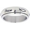 Solid Rock Jewelry STAINLESS STEEL CURSIVE "true love waits" WITH ICHTHUSES SPIN RING STYLE 387-SIZE 11