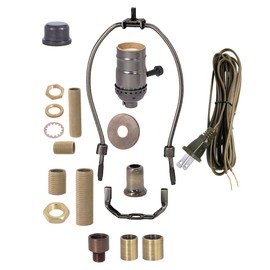 B&P Lamp® Antique Bronze Finish Floor Lamp Wiring Kit with a 3-Way Socket, 12 Inch Harp, and 12 Feet Long Lamp Cord